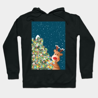 Cute reindeer illustration, winter animal art Hoodie